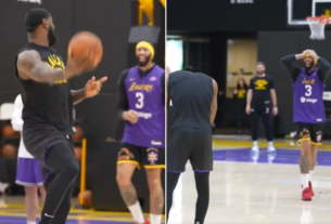 Velho? LeBron James acerta gancho do meio da quadra e surpreende Anthony Davis; assista